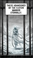 Those abandoned by the system wander eternally, a chained spirit behind bars.